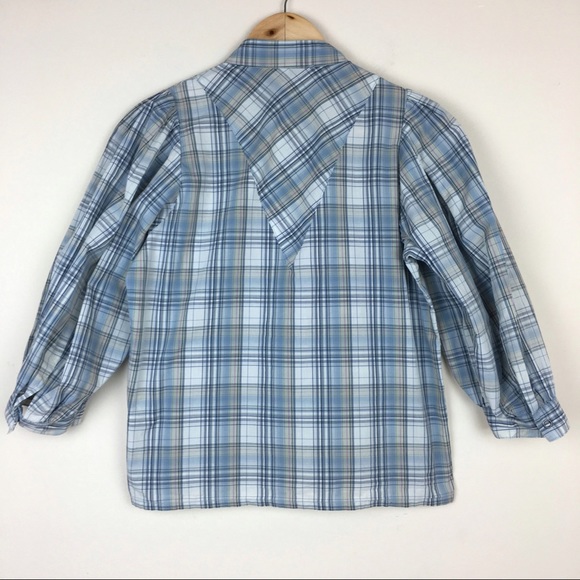 🍑See by Chloe Blue Plaid Puff Sleeved Top - Picture 3 of 7